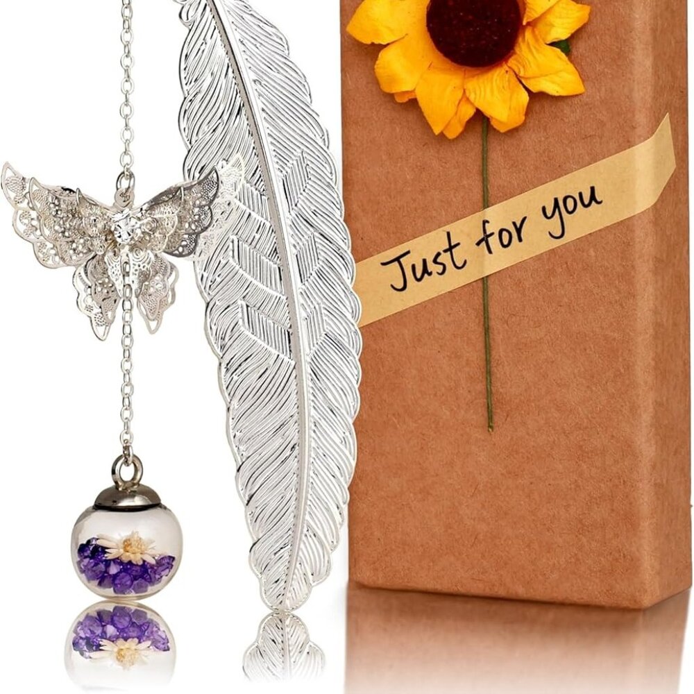 Feather Bookmark with Butterfly Charm